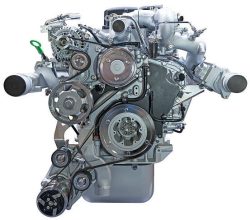 Modern heavy duty truck diesel engine isolated on white background